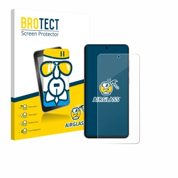 Front side of a product packaging with the brand logo BROTECT. Next to it is the device Samsung Galaxy S25 Edge shown with the
