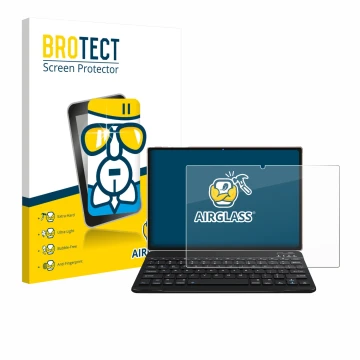 Front side of a product packaging with the brand logo BROTECT. Next to it is the device DEERTiME E6 10.1