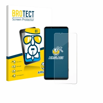 Front side of a product packaging with the brand logo BROTECT. Next to it is the device Sony Xperia 1 VII shown with the corre