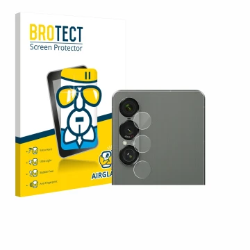 Front side of a product packaging with the brand logo BROTECT. Next to it is the device Sony Xperia 1 VII (ONLY Camera Lens) s