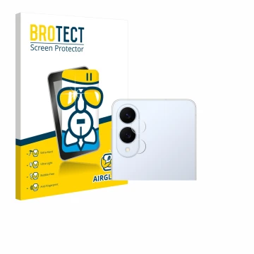Front side of a product packaging with the brand logo BROTECT. Next to it is the device Samsung Galaxy S25 Edge (ONLY Camera L