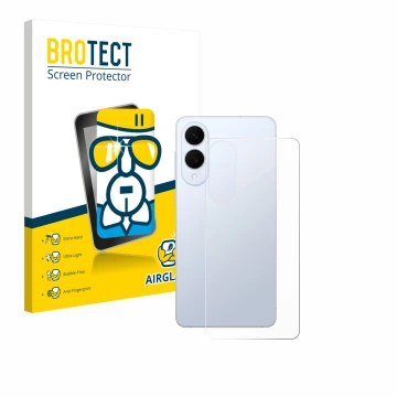 Front side of a product packaging with the brand logo BROTECT. Next to it is the device Samsung Galaxy S25 Edge (Back) shown w