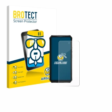 Front side of a product packaging with the brand logo BROTECT. Next to it is the device Ulefone Armor 28 Pro shown with the co