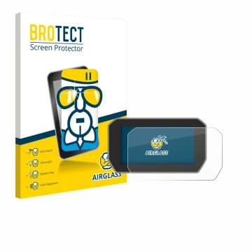 Front side of a product packaging with the brand logo BROTECT. Next to it is the device Ducati V4 Rally (2024) shown with the 