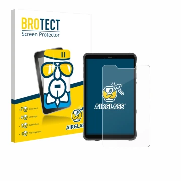 Front side of a product packaging with the brand logo BROTECT. Next to it is the device Ulefone Armor Pad Pro shown with the c