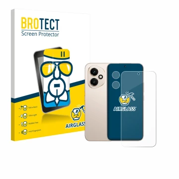 Front side of a product packaging with the brand logo BROTECT. Next to it is the device Honor 400 (Front+Camera) shown with th