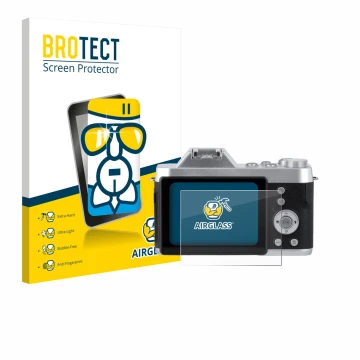 Front side of a product packaging with the brand logo BROTECT. Next to it is the device Rollei Powerflex 10x Retro shown with 