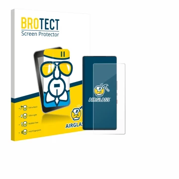 Front side of a product packaging with the brand logo BROTECT. Next to it is the device ZTE Nubia Red Magic 10S Pro+ shown wit