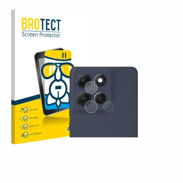Front side of a product packaging with the brand logo BROTECT. Next to it is the device Motorola Moto G86 (ONLY Camera Lens) s