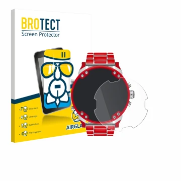 Front side of a product packaging with the brand logo BROTECT. Next to it is the device Diesel DZ7480 Mr. Daddy 2.0 shown with
