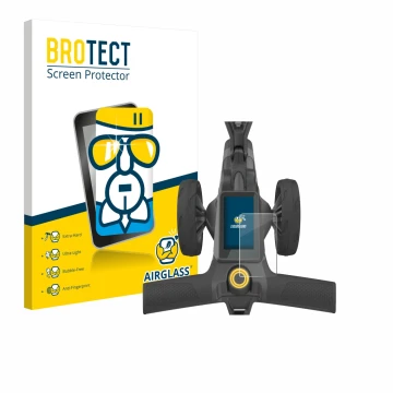 Front side of a product packaging with the brand logo BROTECT. Next to it is the device PowaKaddy CT10 shown with the correspo