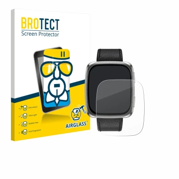 Front side of a product packaging with the brand logo BROTECT. Next to it is the device Amazfit Active 2 (rectangular) shown w