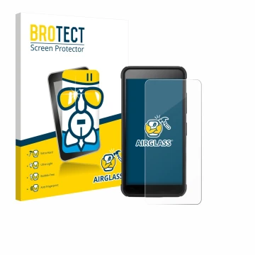 Front side of a product packaging with the brand logo BROTECT. Next to it is the device SkyCaddie Pro 4X shown with the corres