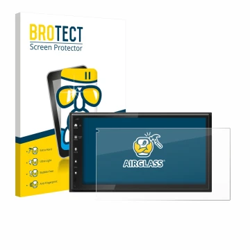 Front side of a product packaging with the brand logo BROTECT. Next to it is the device Kenwood DMX6523DABS shown with the cor