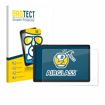 Front side of a product packaging with the brand logo BROTECT. Next to it is the device Doogee Tab G6 Plus shown with the corr