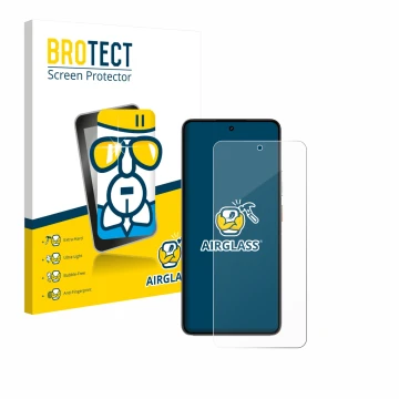 Front side of a product packaging with the brand logo BROTECT. Next to it is the device realme P3 5G shown with the correspond