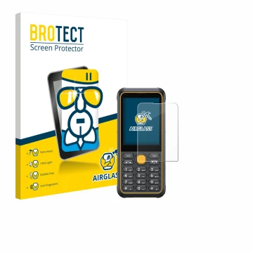 Front side of a product packaging with the brand logo BROTECT. Next to it is the device Ulefone Armor Mini 4 shown with the co