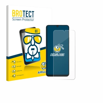 Front side of a product packaging with the brand logo BROTECT. Next to it is the device Blackview Shark 6 5G shown with the co