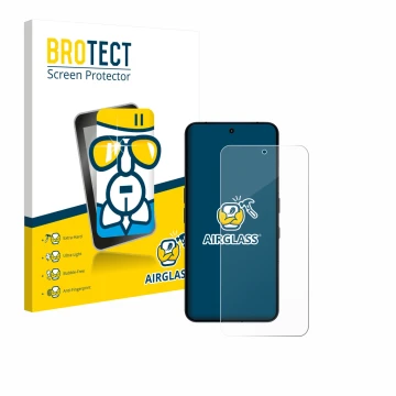Front side of a product packaging with the brand logo BROTECT. Next to it is the device Nothing Phone (3) shown with the corre
