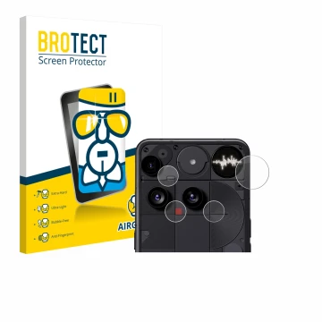 Front side of a product packaging with the brand logo BROTECT. Next to it is the device Nothing Phone (3) (ONLY Camera Lens) s
