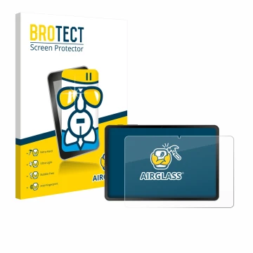 Front side of a product packaging with the brand logo BROTECT. Next to it is the device Doogee Tab A9 shown with the correspon