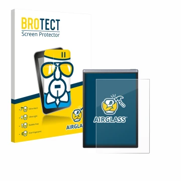 Front side of a product packaging with the brand logo BROTECT. Next to it is the device iflytek Ainote Air 2 shown with the co