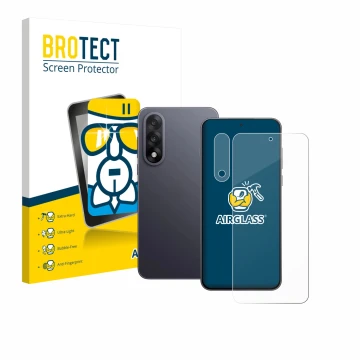 Front side of a product packaging with the brand logo BROTECT. Next to it is the device OnePlus Nord 5 (Front+Camera) shown wi