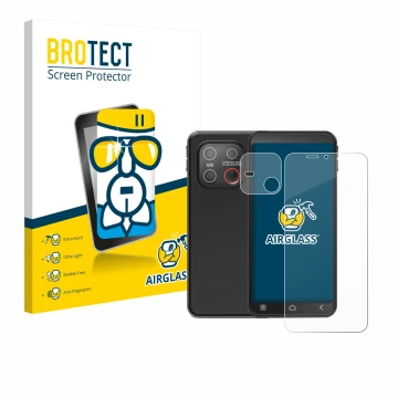 Front side of a product packaging with the brand logo BROTECT. Next to it is the device Emporia Smart 7 Lite (Front+Camera) sh