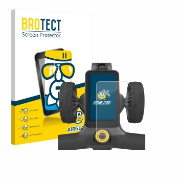 Front side of a product packaging with the brand logo BROTECT. Next to it is the device PowaKaddy CT12 GPS shown with the corr