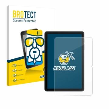 Front side of a product packaging with the brand logo BROTECT. Next to it is the device Blackview Tab 20 WiFi shown with the c