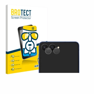 Front side of a product packaging with the brand logo BROTECT. Next to it is the device Samsung Galaxy Z Flip 7 (ONLY Camera L