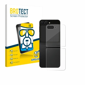 Front side of a product packaging with the brand logo BROTECT. Next to it is the device Samsung Galaxy Z Flip 7 FE (Back) show