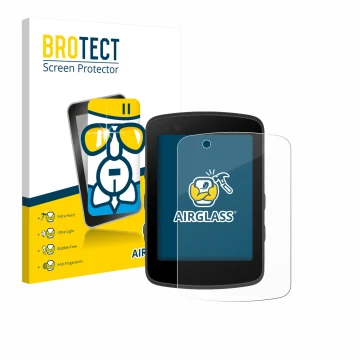 Front side of a product packaging with the brand logo BROTECT. Next to it is the device Bryton Rider 550 shown with the corres