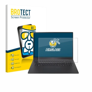 Front side of a product packaging with the brand logo BROTECT. Next to it is the device LG gram Pro 16 2025 shown with the cor