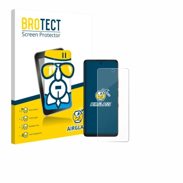 Front side of a product packaging with the brand logo BROTECT. Next to it is the device TCL 50 Pro NXTPaper 5G shown with the 