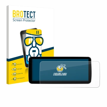 Front side of a product packaging with the brand logo BROTECT. Next to it is the device Ninetom Car Radio 12.3