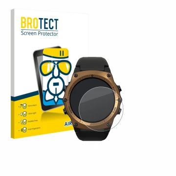 Front side of a product packaging with the brand logo BROTECT. Next to it is the device Shearwater Teric dive computer shown w