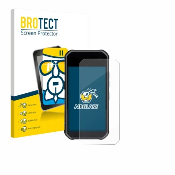 Front side of a product packaging with the brand logo BROTECT. Next to it is the device SkyCaddie Pro 5X shown with the corres