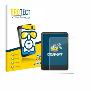 Front side of a product packaging with the brand logo BROTECT. Next to it is the device Amazon Kindle Colorsoft shown with the