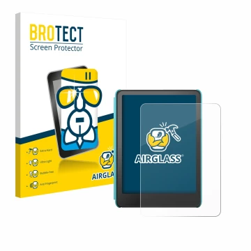 Front side of a product packaging with the brand logo BROTECT. Next to it is the device Amazon Kindle Colorsoft Kids shown wit