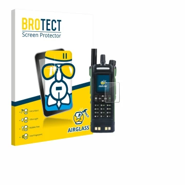 Front side of a product packaging with the brand logo BROTECT. Next to it is the device Baofeng DM-32 shown with the correspon