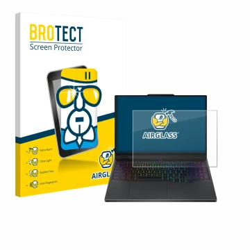 Front side of a product packaging with the brand logo BROTECT. Next to it is the device Lenovo Legion 5 15IRX10 83LY shown wit