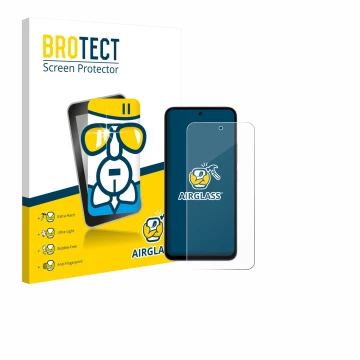 Front side of a product packaging with the brand logo BROTECT. Next to it is the device Xiaomi Redmi 15 4G shown with the corr