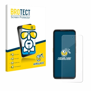 Front side of a product packaging with the brand logo BROTECT. Next to it is the device Ulefone Armor 23 Ultra shown with the 