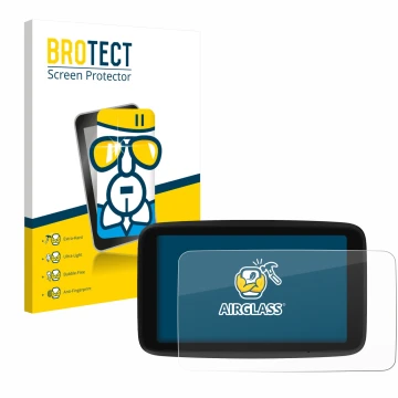 Front side of a product packaging with the brand logo BROTECT. Next to it is the device TomTom GO Classic 6