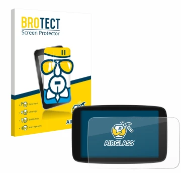 Front side of a product packaging with the brand logo BROTECT. Next to it is the device TomTom Go Navigator 7 (2nd generation)