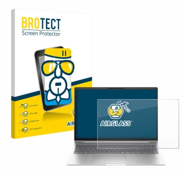 Front side of a product packaging with the brand logo BROTECT. Next to it is the device HP EliteBook 6 G1i 16 shown with the c