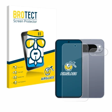 Front side of a product packaging with the brand logo BROTECT. Next to it is the device Google Pixel 10 Pro XL (Front+Camera) 
