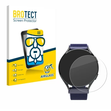 Front side of a product packaging with the brand logo BROTECT. Next to it is the device Patronus Notfalluhr (41.5 mm) shown wi
