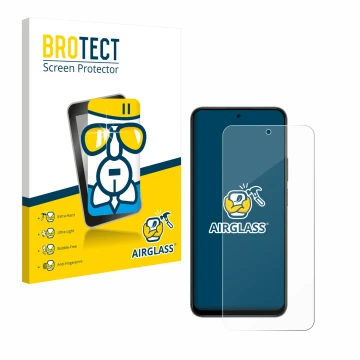 Front side of a product packaging with the brand logo BROTECT. Next to it is the device Honor X7d 4G shown with the correspond